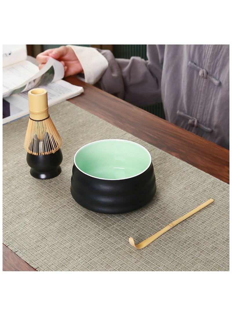 Matcha Whisk Set, 4 pack Matcha Set with Ceramic Bowl, Prong Bamboo Whisk, Whisk Holder and Traditional Scoop, Matcha Stirrer Set for a Traditional Cup of Matcha (Black)  - Image 2