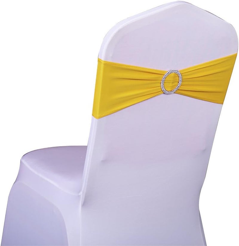 SINSSOWL Wedding Yellow Chair Sashes 100 Pack Spandex Chair Bands with Buckles Stretch Chairs Bows for Party Birthday Bridal Shower Engagement Anniversary Christmas Event Decorations (Yellow) - Image 1