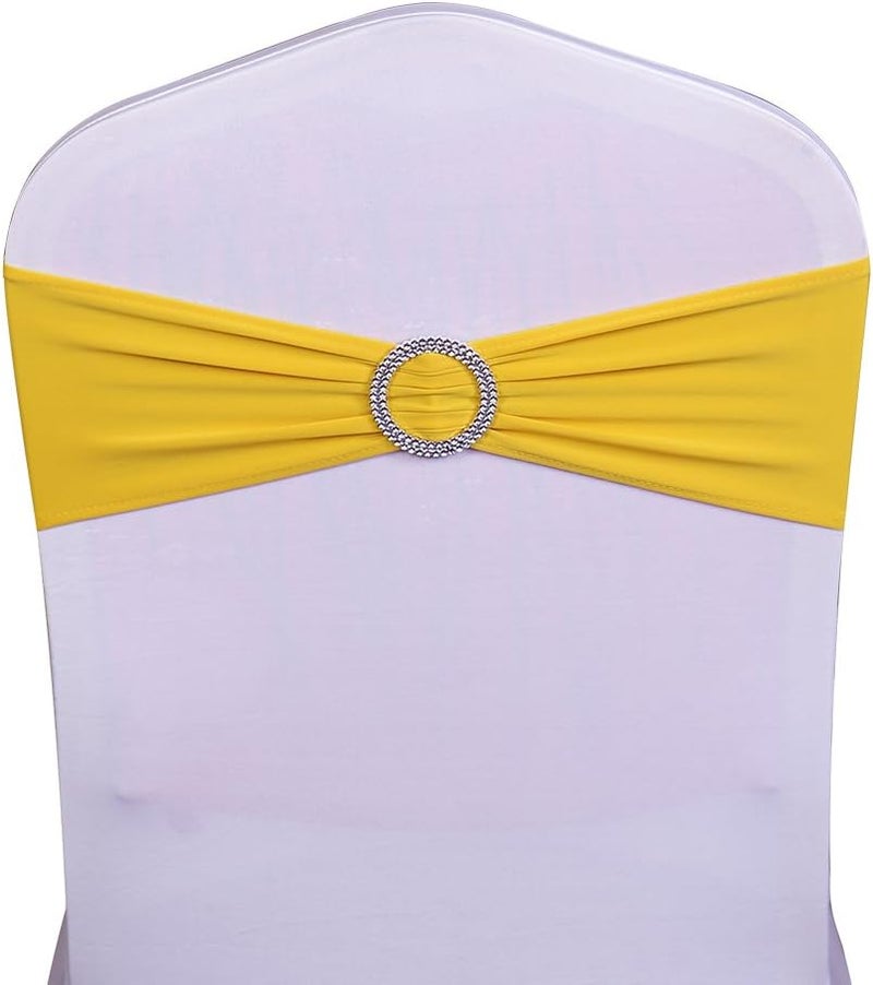 SINSSOWL Wedding Yellow Chair Sashes 100 Pack Spandex Chair Bands with Buckles Stretch Chairs Bows for Party Birthday Bridal Shower Engagement Anniversary Christmas Event Decorations (Yellow) - Image 2