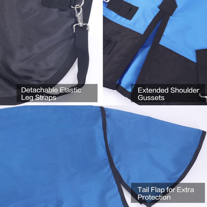 Gallopoff 1200D Ripstop Waterproof Breathable Horse Blanket (0g No Fill), Lightweight Turnout Rain Sheet, Keeps Dry in Mud & Wet Weather Blueblack 69" - Image 3