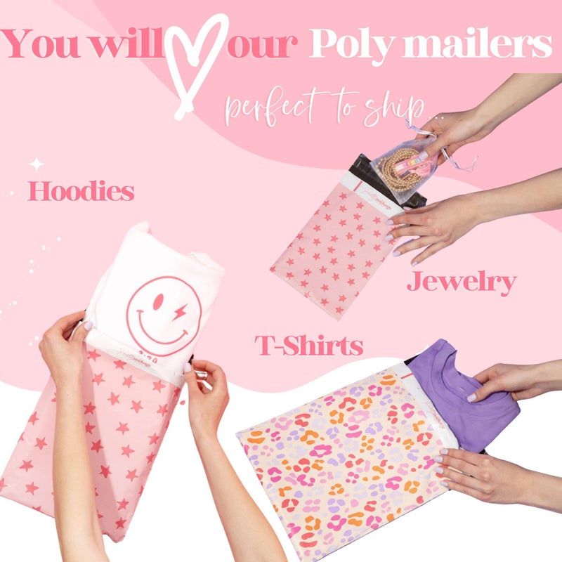 Pretty Package Store 14.5x19 Designer Poly Mailer 100 Pack Heavy Duty Waterproof Self Seal Shipping Bags for Small Business Large Mailing Envelopes Bulk Tear Resistant Cute Packaging Seeing Stars Pink - Image 5