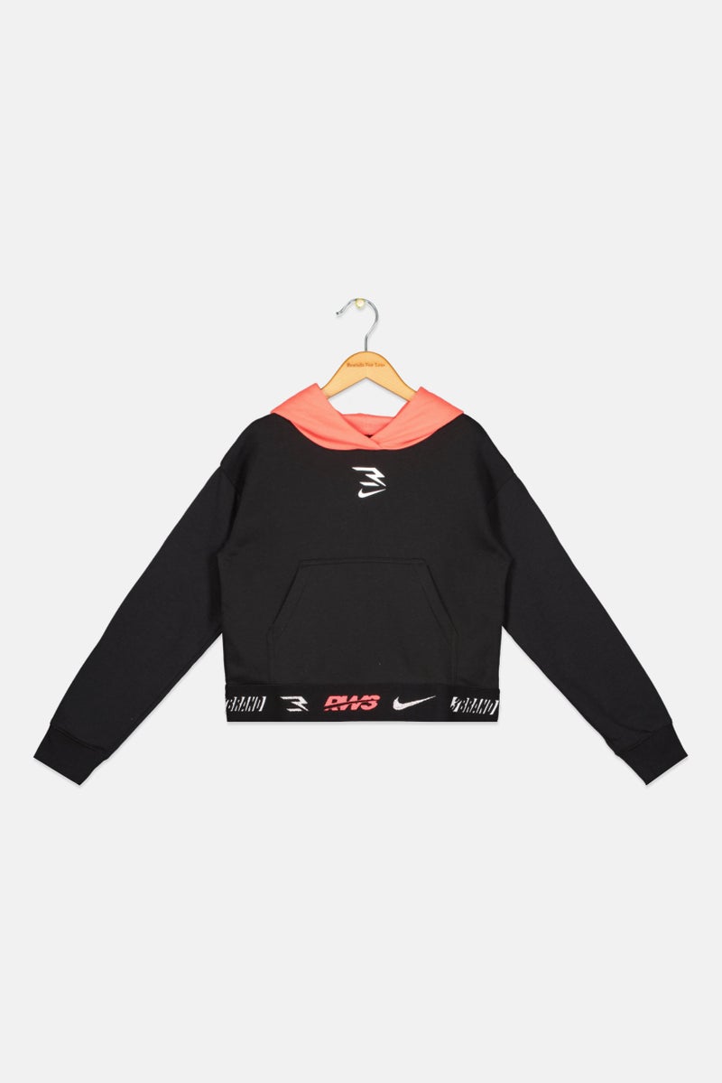 Nike Nike 3Brand by Russell Wilson Kids Girl Sportswear Fit Brand Logo Training Hoodie, Black  - Image 1