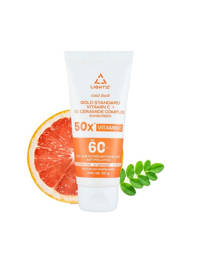 Light Up Gold Rush Gold Standard Vitamin C + 1% Ceramide Complex Sunscreen Spf 60 Pa ++++ Uvauvb Filters Anti Blue Light Anti Pollution 50G - Image 1