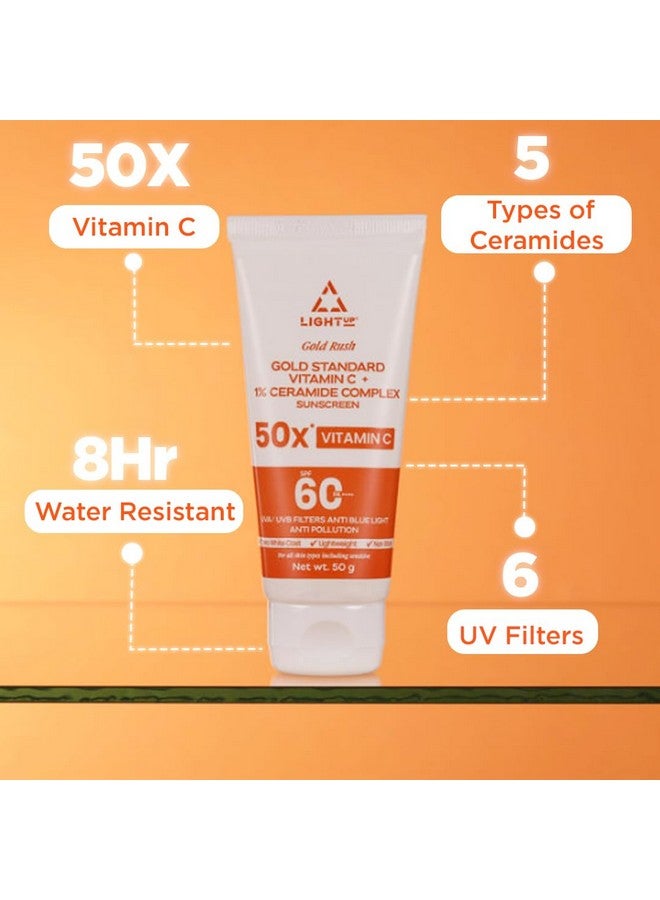 Light Up Gold Rush Gold Standard Vitamin C + 1% Ceramide Complex Sunscreen Spf 60 Pa ++++ Uvauvb Filters Anti Blue Light Anti Pollution 50G - Image 3