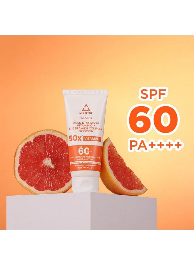 Light Up Gold Rush Gold Standard Vitamin C + 1% Ceramide Complex Sunscreen Spf 60 Pa ++++ Uvauvb Filters Anti Blue Light Anti Pollution 50G - Image 2