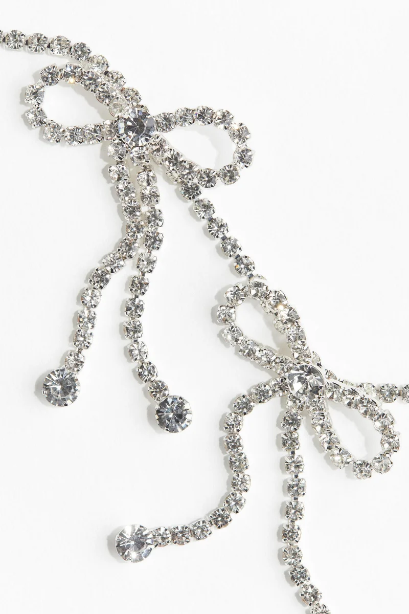 H&M Bow-Detail Rhinestone-Chain Necklace