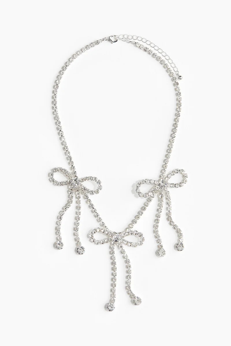 H&M Bow-Detail Rhinestone-Chain Necklace