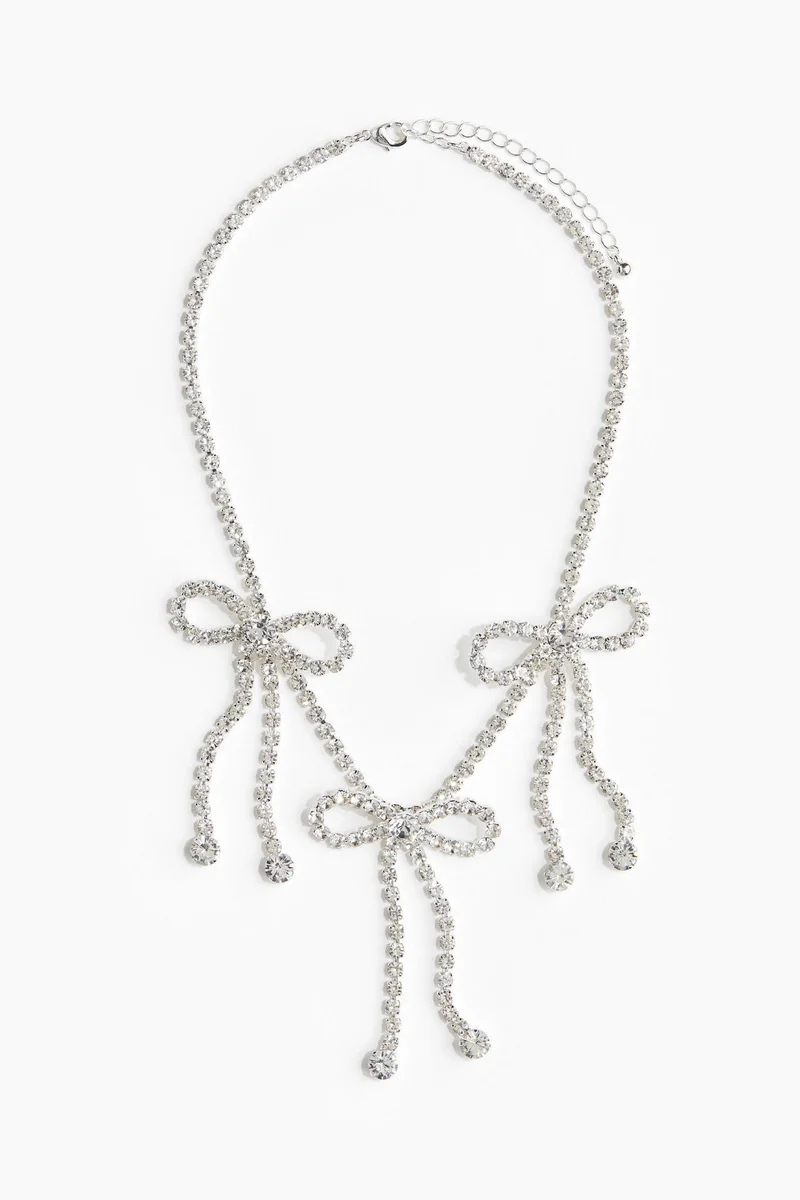 H&M Bow-Detail Rhinestone-Chain Necklace