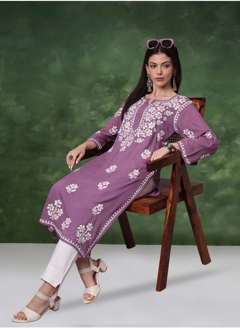 Alaya - Hand Embroidered Chikankari Modal Kurta- AL4013 - Image 1