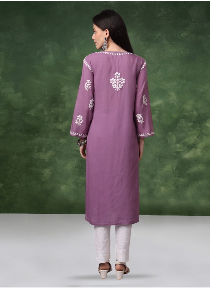 Alaya - Hand Embroidered Chikankari Modal Kurta- AL4013 - Image 1