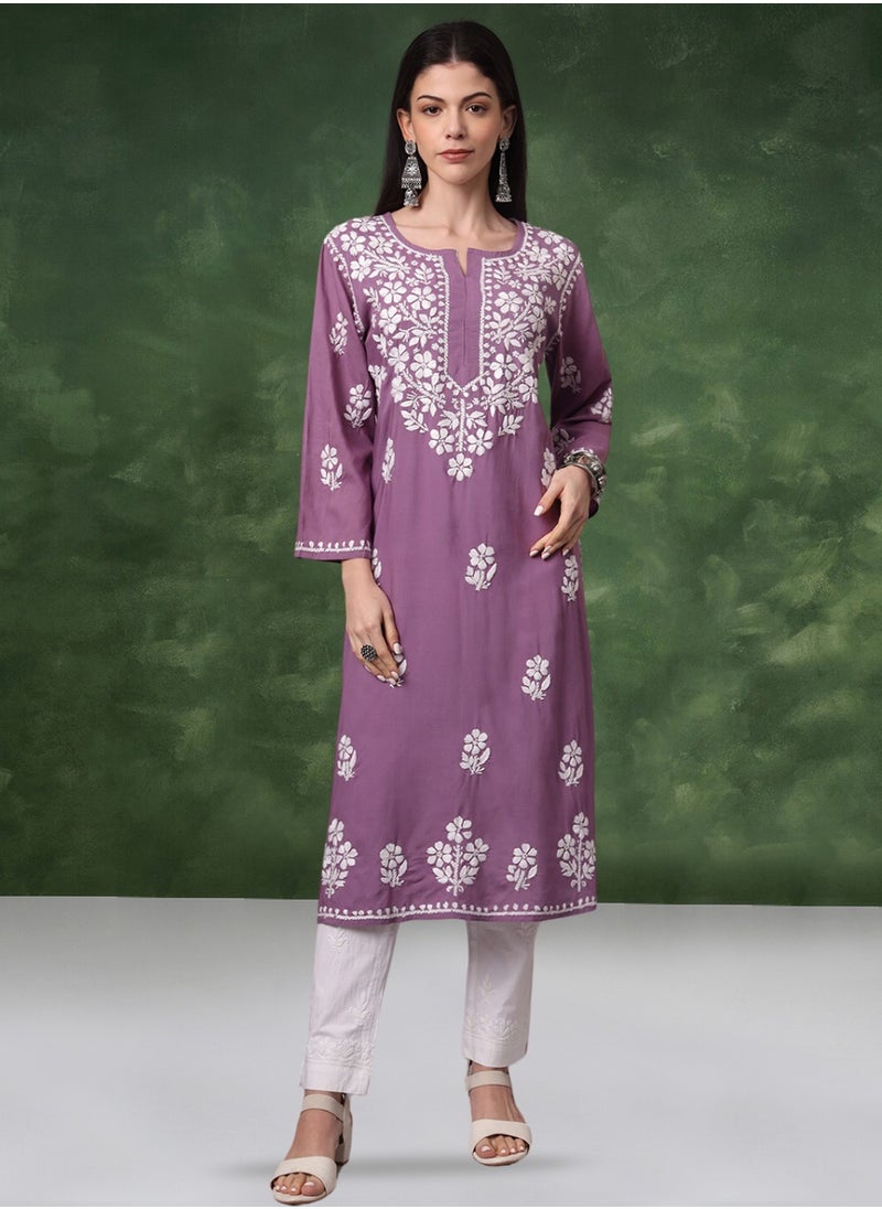 Alaya - Hand Embroidered Chikankari Modal Kurta- AL4013 - Image 1