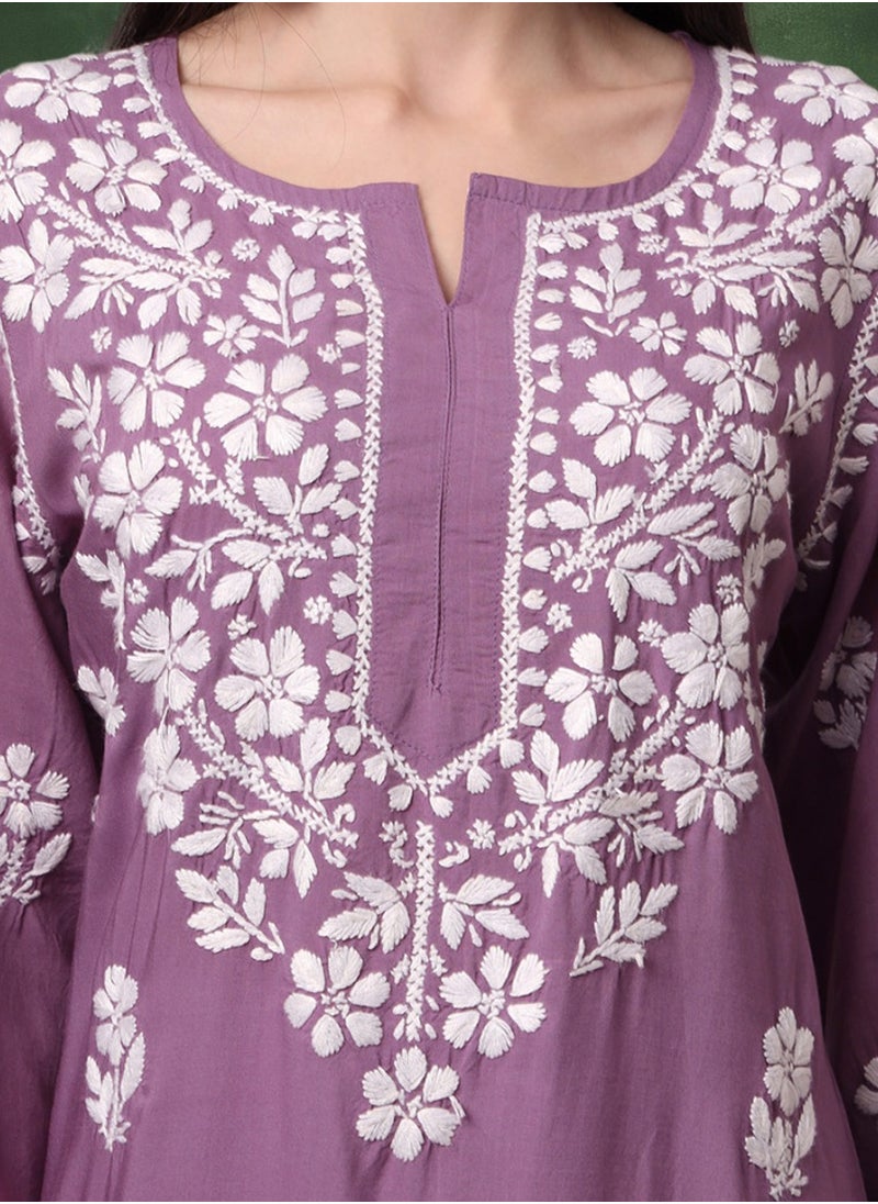 Alaya - Hand Embroidered Chikankari Modal Kurta- AL4013 - Image 1