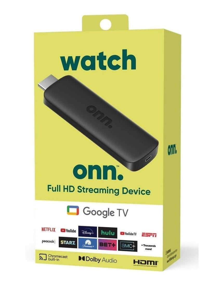 ONN Android TV Full HD Streaming Device Stick Remote Control & Voice Control Google TV And Google Assistant Supported Android TV Box FHD Dongle Set TV Stick  - Image 1
