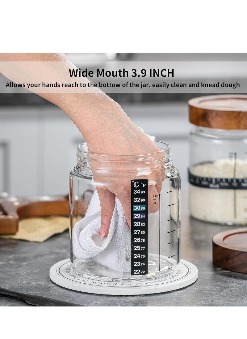 Furtey - Sourdough Starter Jar With Date Marked Feeding Band, Thermometer, Sourdough Jar Scraper, Cloth Cover & Wood Lid, Wide Mouth with Ounce Scale line for Sourdough Bread Baking 35 Oz(2 Pack) - Image 1