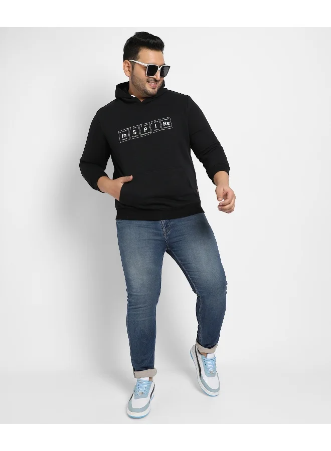Instafab Plus Men's Black Inspire Hoodie With Kangaroo Pocket For Casual Wear | Hooded Neck | Long Sleeve | Pull On Closure | Cotton Sweatshirt Crafted With Comfort Fit For Everyday Wear