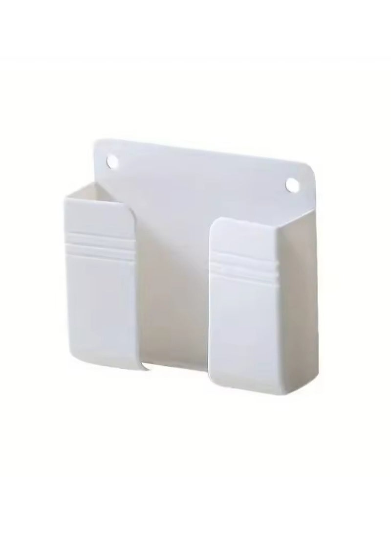 Generic - Two-Piece Wall Mount Holder for Mobile and Remote, Wall-Mounted Mobile and Remote Holder with Adhesive, Mobile Phone Holder for Hanging, Wall Stand to Aid Mobile Charging Next to the Socket, Remote Control Holder, Phone Holder with Bottom Slot for Mobile Charging While Hanging, High-Quality White Adhesive Wall Mount for Holding and Carrying Mobile Device and TV Remote - Image 1