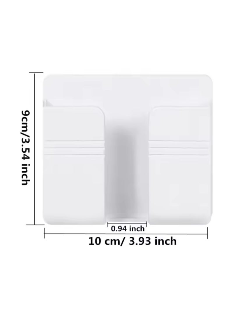 Generic - Two-Piece Wall Mount Holder for Mobile and Remote, Wall-Mounted Mobile and Remote Holder with Adhesive, Mobile Phone Holder for Hanging, Wall Stand to Aid Mobile Charging Next to the Socket, Remote Control Holder, Phone Holder with Bottom Slot for Mobile Charging While Hanging, High-Quality White Adhesive Wall Mount for Holding and Carrying Mobile Device and TV Remote - Image 1