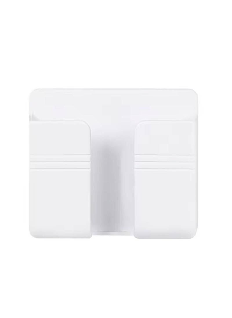 Generic - Two-Piece Wall Mount Holder for Mobile and Remote, Wall-Mounted Mobile and Remote Holder with Adhesive, Mobile Phone Holder for Hanging, Wall Stand to Aid Mobile Charging Next to the Socket, Remote Control Holder, Phone Holder with Bottom Slot for Mobile Charging While Hanging, High-Quality White Adhesive Wall Mount for Holding and Carrying Mobile Device and TV Remote - Image 1