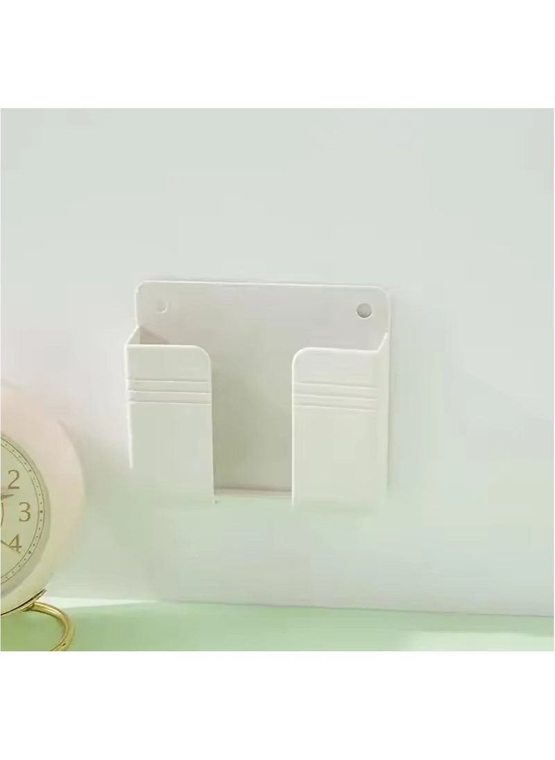 Generic - Two-Piece Wall Mount Holder for Mobile and Remote, Wall-Mounted Mobile and Remote Holder with Adhesive, Mobile Phone Holder for Hanging, Wall Stand to Aid Mobile Charging Next to the Socket, Remote Control Holder, Phone Holder with Bottom Slot for Mobile Charging While Hanging, High-Quality White Adhesive Wall Mount for Holding and Carrying Mobile Device and TV Remote - Image 1