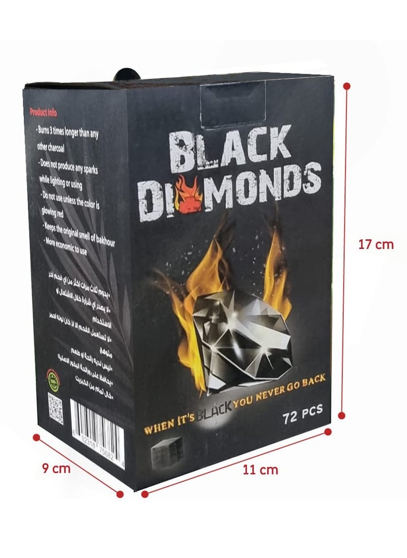 Black Diamond - Black Diamonds Coconut Shell Charcoal Cubes 72 PCS 1KG X 5 Boxes Packed In 1 Kg Carton Box With 72 Pcs Long Lasting Premium Quality - Image 1