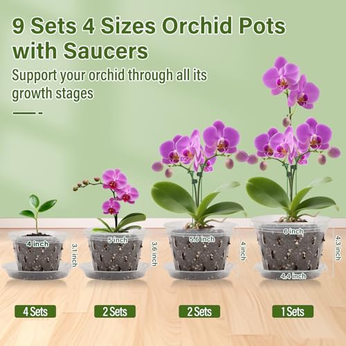 Jollidecor Orchid Pots with Holes and Saucers for Repotting | 4, 5, 5.6, 6 inch Clear Plastic Orchid Pots Flower Plant Pot with Stakes Clips | Breathable Slotted Orchids Planter with Drainage for Root Health - Image 2