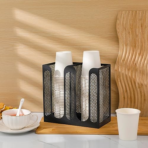 Maxcheck Metal Mesh Cup and Lid Holder Coffee Paper Cup Dispenser Lid Holder Storage Organizer Countertop or Wall Mount for Coffee Bar, Kitchen, Breakroom(2 Compartments) - Image 4
