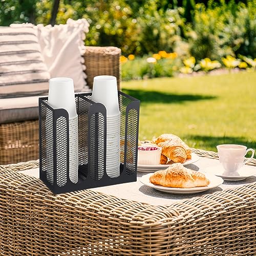 Maxcheck Metal Mesh Cup and Lid Holder Coffee Paper Cup Dispenser Lid Holder Storage Organizer Countertop or Wall Mount for Coffee Bar, Kitchen, Breakroom(2 Compartments) - Image 5