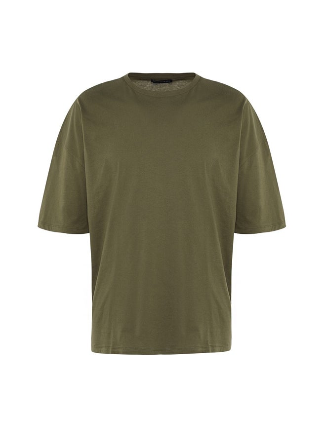trendyol Khaki Men's Oversize/Wide Cut Crew Neck Floral Printed Short Sleeve  T-Shirt - Image 3