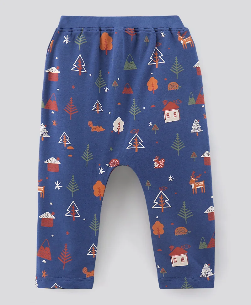 Bonfino Bonfino Cotton Knit Ankle Length Tree & Text Printed Diaper Legging Pack Of 2 - Blue