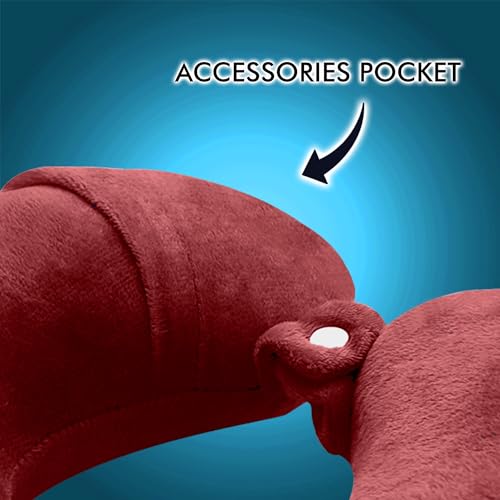 GREELI U Shaped Neck Pillow Soft Fiber Filled Travel Cushion with Snap Button, Comfortable Fabric, Neck Support for Flight, Bus, Car, Neck Pillow for Pain Relief (Red) - Image 5