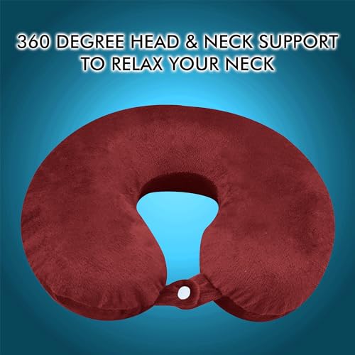 GREELI U Shaped Neck Pillow Soft Fiber Filled Travel Cushion with Snap Button, Comfortable Fabric, Neck Support for Flight, Bus, Car, Neck Pillow for Pain Relief (Red) - Image 2