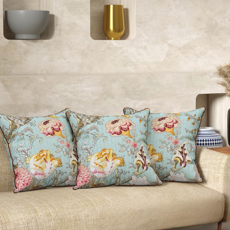 EasyGoods India Premium Cotton Cushion Covers 16x16 Inch | Soft Durable Fabric | Elegant Printed Covers for Sofa & Living Room | Hidden Zipper | Set of 3 - Image 1