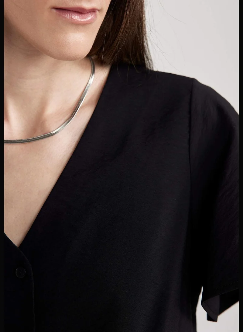 DeFacto Woman V Neck Woven Short Sleeve Blouse