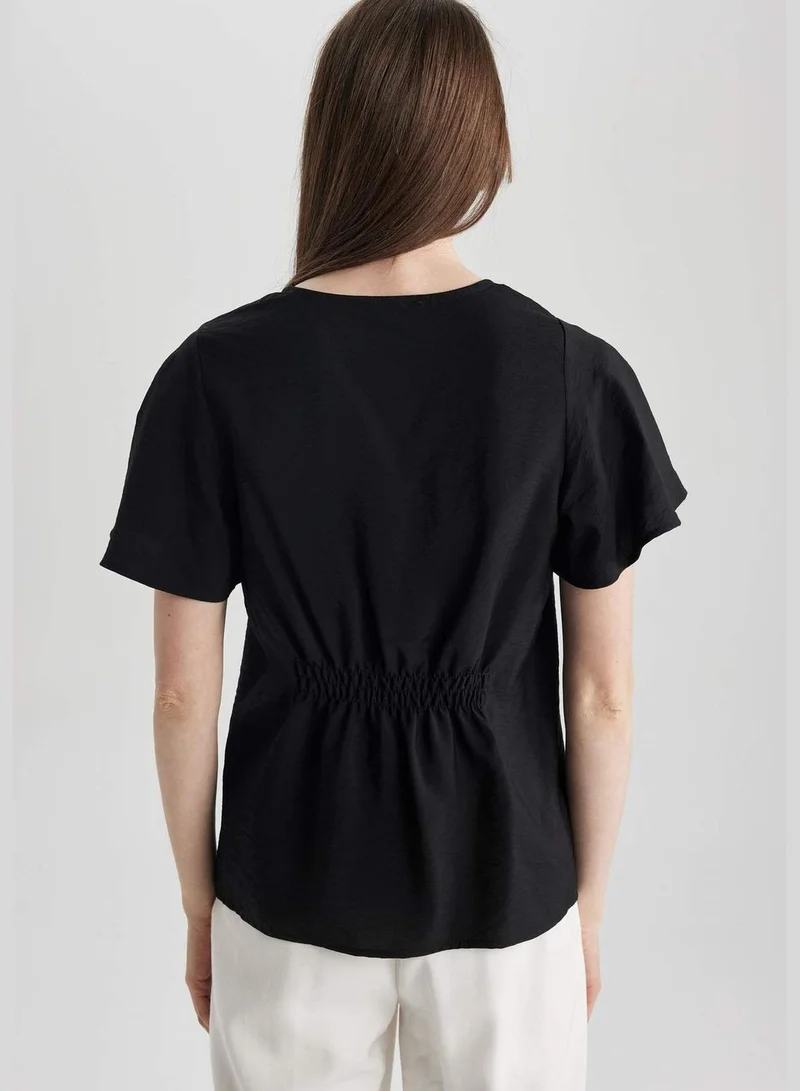 DeFacto Woman V Neck Woven Short Sleeve Blouse