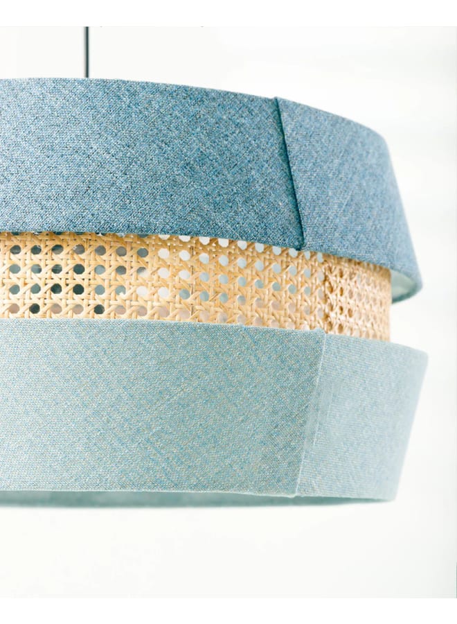 تبس هوم لمب مصباح معلق حديث على شكل أسطوانة مع سطح خارجي من القماش الأزرق وشريط وسطي من الراتان - Image 3