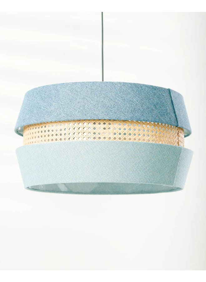 تبس هوم لمب مصباح معلق حديث على شكل أسطوانة مع سطح خارجي من القماش الأزرق وشريط وسطي من الراتان - Image 2