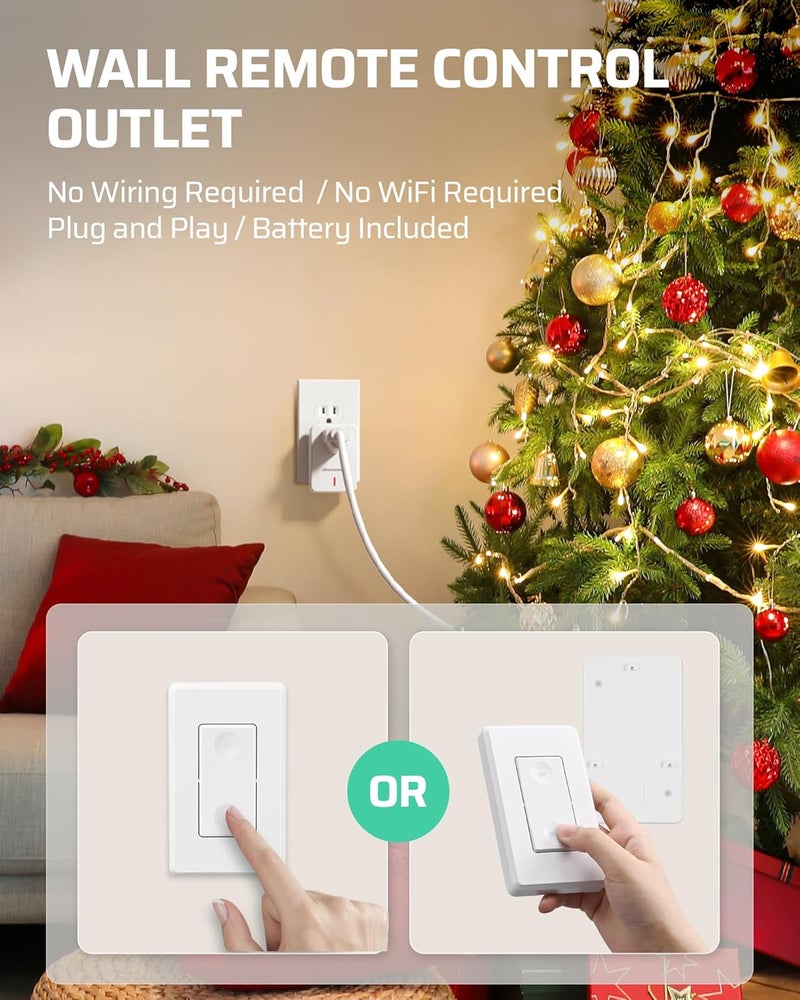 DEWENWILS Remote Control Outlet Wireless Wall Mounted Light Switch, Electrical Plug in On Off Power Switch for Lamp, Christmas Decoration, No Wiring, 100 Feet RF Range, ETL Listed, Programmable - Image 2