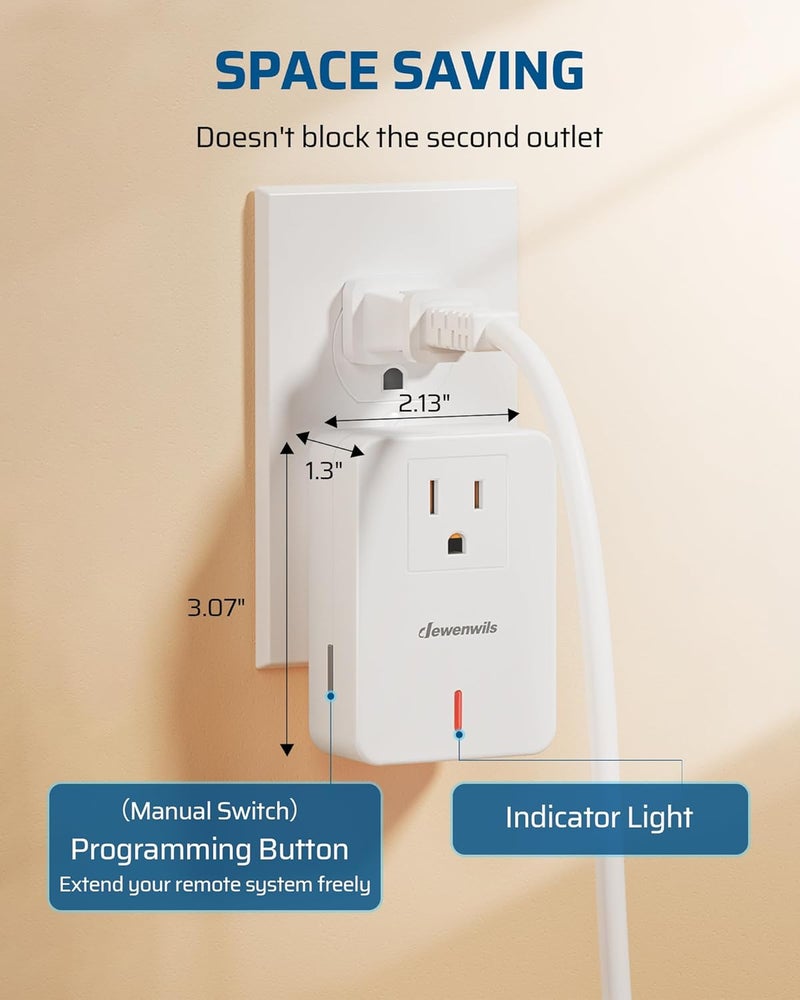 DEWENWILS Remote Control Outlet Wireless Wall Mounted Light Switch, Electrical Plug in On Off Power Switch for Lamp, Christmas Decoration, No Wiring, 100 Feet RF Range, ETL Listed, Programmable - Image 4