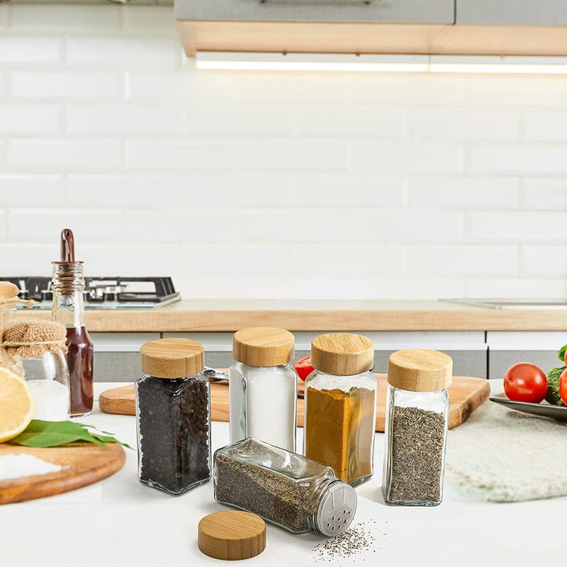 WHISKET 100 Ml | Glass Spice Jars With Lids,Spices & Seasonings Sets Organizer Spice Containers, Airtight Food Canisters [Pack Of 6] (Wooden Lid) - Image 4