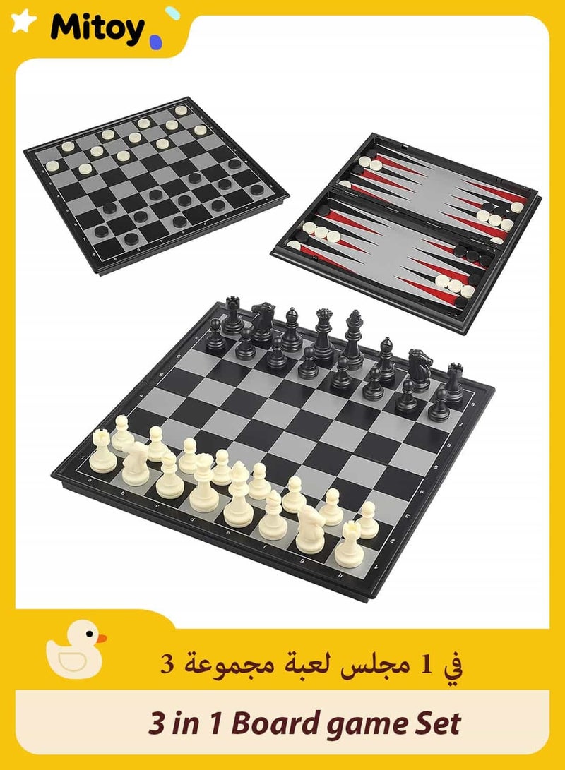 ميتوي 3 في 1 المحمولة للطي مجلس لعبة المغناطيسي السفر الشطرنج لعبة الداما لعبة الطاولة مجموعة للأطفال والكبار - Image 1