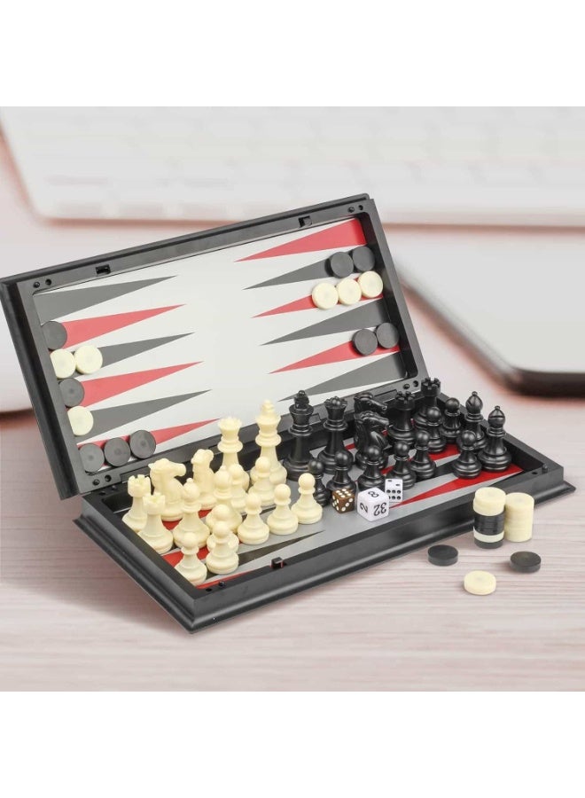ميتوي 3 في 1 المحمولة للطي مجلس لعبة المغناطيسي السفر الشطرنج لعبة الداما لعبة الطاولة مجموعة للأطفال والكبار - Image 5