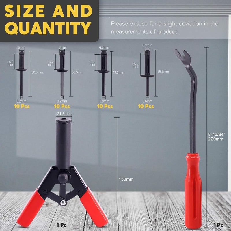 Mardatt 42Pcs Plastic Rivet Gun Set with 40Pcs 4Sizes Nylon Blind Rivets and 1Pcs Fastener Removal Tool, Hand Riveter Suitable for Automotive and More - Image 2