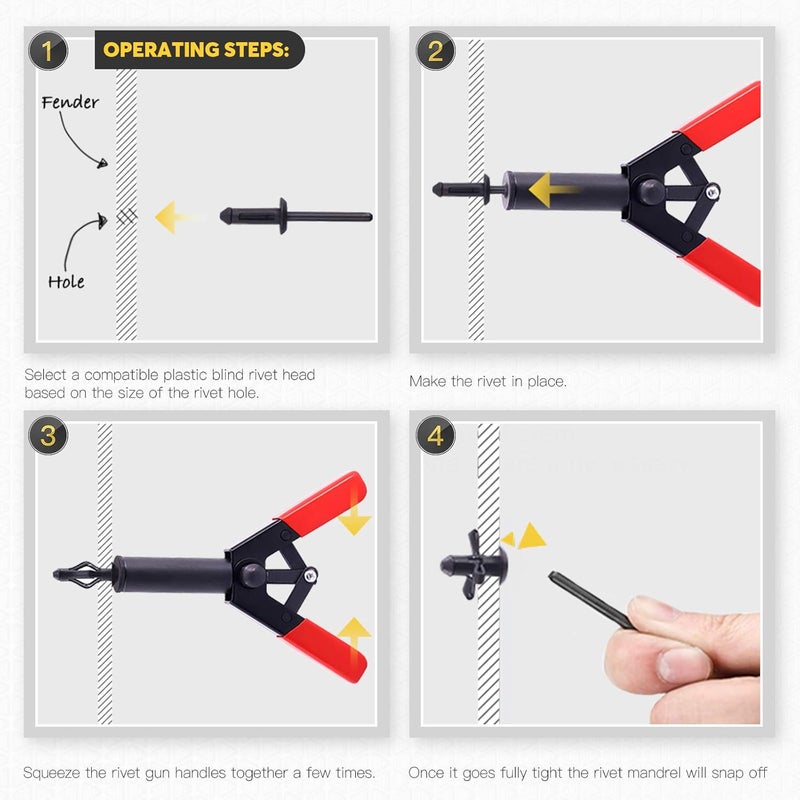 Mardatt 42Pcs Plastic Rivet Gun Set with 40Pcs 4Sizes Nylon Blind Rivets and 1Pcs Fastener Removal Tool, Hand Riveter Suitable for Automotive and More - Image 5