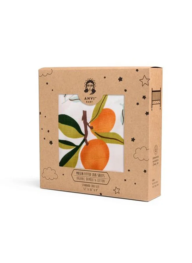 أنفي بيبي Organic Bamboo Muslin Fitted Sheet - Orange Fields