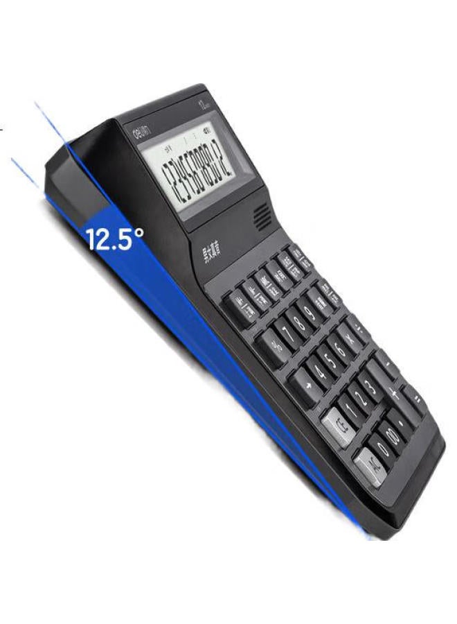 Deli Large Screen 12-Digit Voice Calculator, Male And Female Real Voice, Electronic Keyboard Function For Playing Music, Student/Office Mental Math, Office Supplies, Blue-Gray 1555 - Image 1