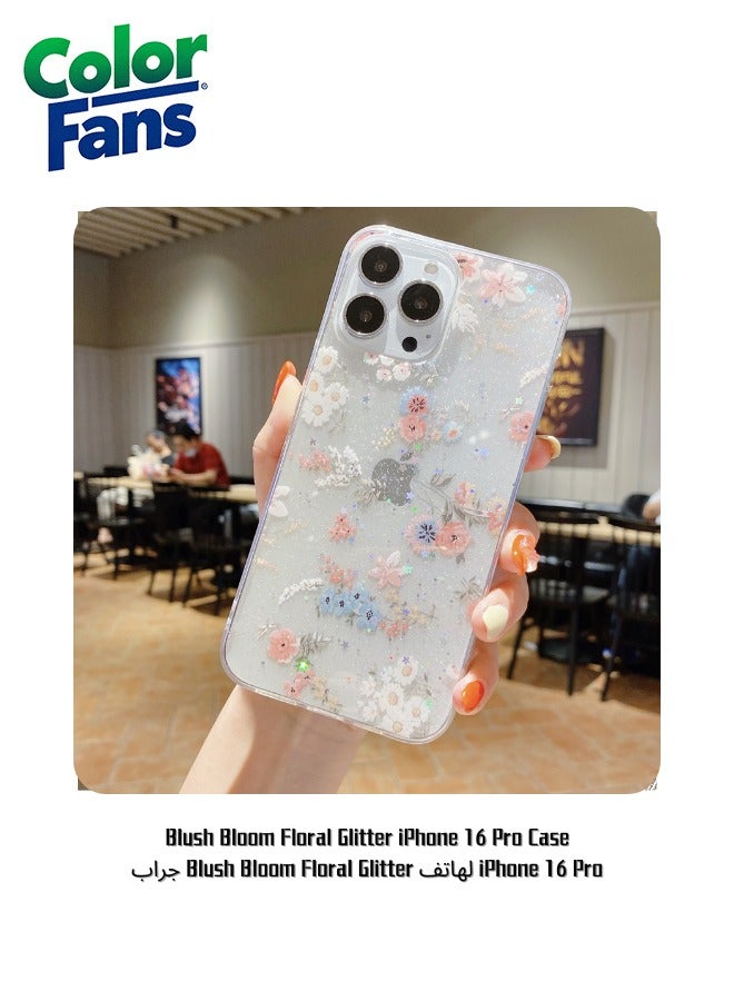 Color Fans Blush Bloom Floral Glitter iPhone 16 Pro Case 