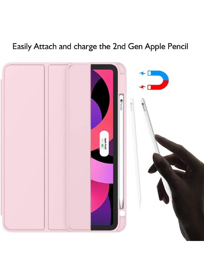 iPad Air 5th Generation Case 2022/iPad Air 4th Generation Case 2020 10.9 Inch with Pencil Holder, Support Touch ID and Auto Wake/Sleep, Trifold Stand Smart Case (Pink)