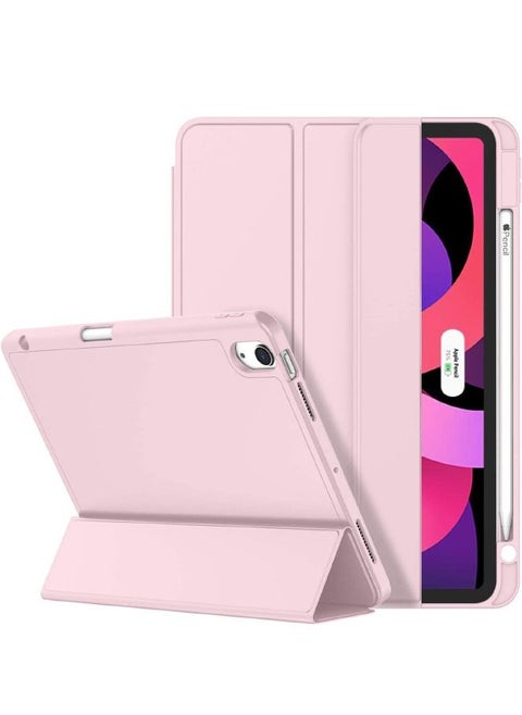 iPad Air 5th Generation Case 2022/iPad Air 4th Generation Case 2020 10.9 Inch with Pencil Holder, Support Touch ID and Auto Wake/Sleep, Trifold Stand Smart Case (Pink)