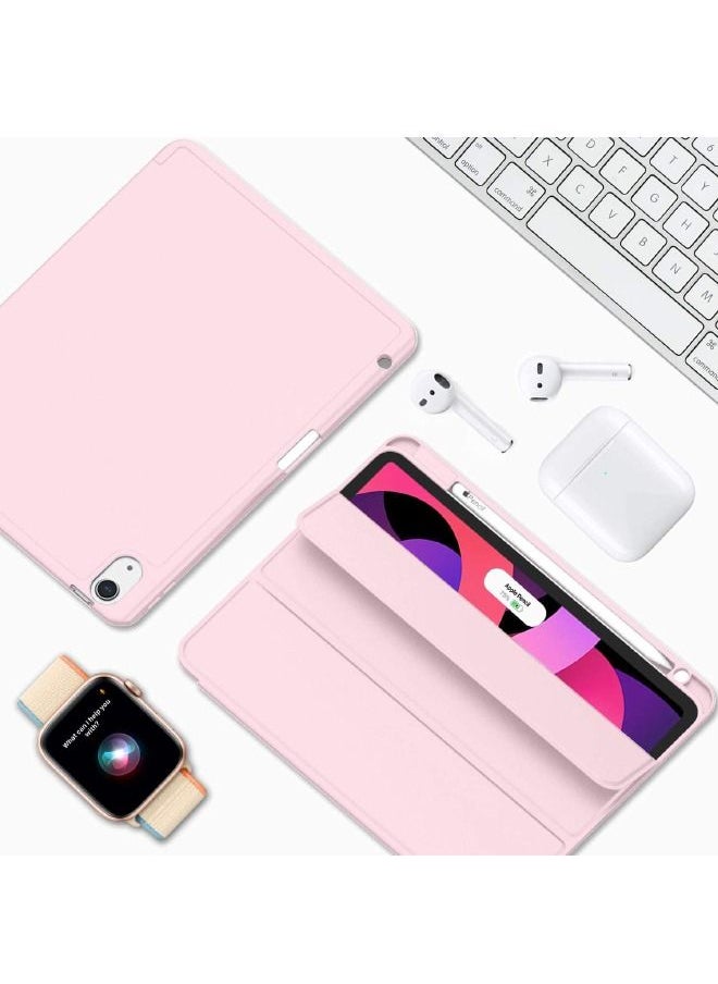 iPad Air 5th Generation Case 2022/iPad Air 4th Generation Case 2020 10.9 Inch with Pencil Holder, Support Touch ID and Auto Wake/Sleep, Trifold Stand Smart Case (Pink)