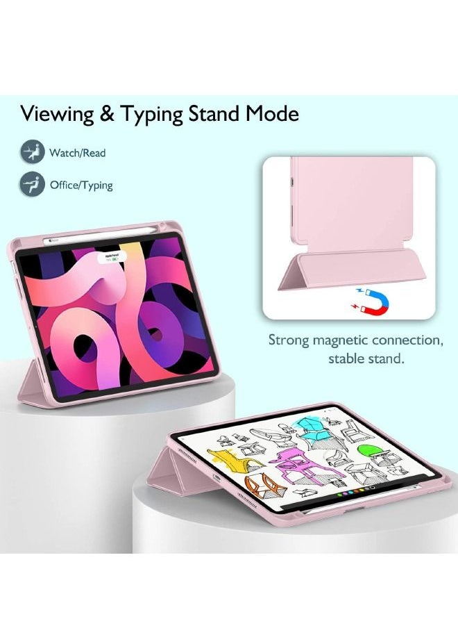 iPad Air 5th Generation Case 2022/iPad Air 4th Generation Case 2020 10.9 Inch with Pencil Holder, Support Touch ID and Auto Wake/Sleep, Trifold Stand Smart Case (Pink)